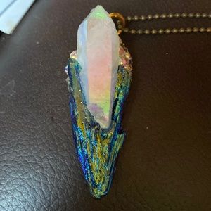 Handmade Kyanite and Angel Aura Quartz Reiki infused pendant!